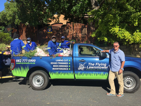 Flying lawnmower gardeners